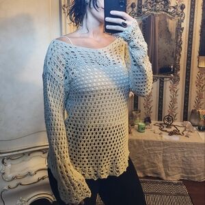 JEANNE PIERRE Off-the-Shoulder Cream Sweater